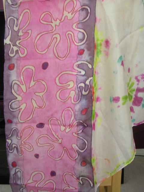 Faux Batik and Tie Dyed Silk Scarves